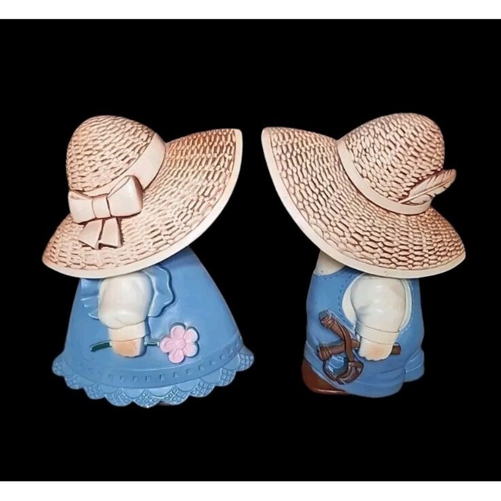Vtg Miller Studio Hand Painted Chalkware Pioneer Boy & Girl Wall Hangings 7"